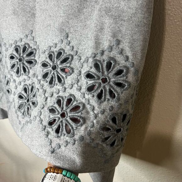 WEEKEND MaxMara Womens 6 Grey Embroidered Virgin Wool Tiered Floral Skirt - Picture 3 of 6